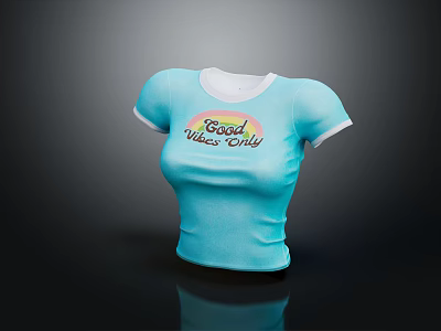 Blue Fitted T Shirt With Good Vibes Only Text And White Cuffs 3d model