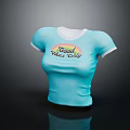 Blue Fitted T Shirt With Good Vibes Only Text And White Cuffs