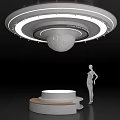 Modern UFO Shaped Structure With Circular Platform And Human Figure 3d model