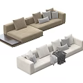 Brown And Beige Sectional Sofas With Side Table Pillows And Throw Blanket 3d model