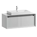 Modern Bathroom Vanity With White Rectangular Basin And Wall Mounted Shiny Cabinet Doors 3d model