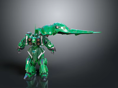 Green Sci Fi Mech Robot With Biomechanical Design And Extended Beak Feature 3d model