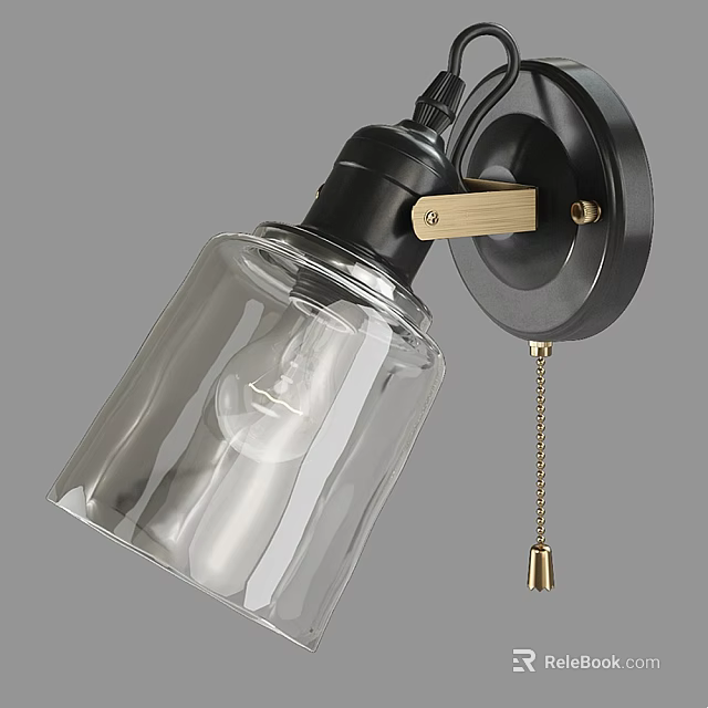 Modern Wall Lamp with Clear Glass Shade Black Metal Base and Brass Details 3d model 