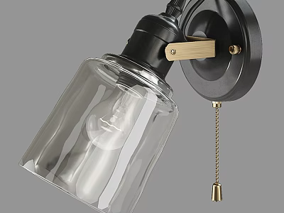 Modern Wall Lamp with Clear Glass Shade Black Metal Base and Brass Details 3d model