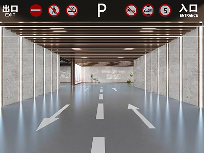 24 Hour Parking Lot With Entrance Exit Arrows Speed Limit And No Parking Signs 3d model