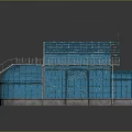 Blue Glass Greenhouse Building With Metal Frame Arched Windows And Stairs Design