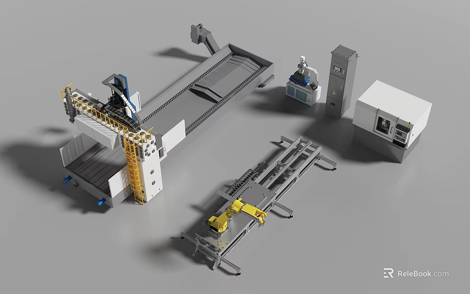 Advanced Industrial Equipment With Robotic Arm CNC Machine Control System And Metal Parts 3d model 