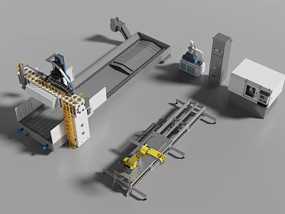 Advanced Industrial Equipment With Robotic Arm CNC Machine Control System And Metal Parts 3d model