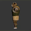 Muscular Bulldog Warrior With Green Top Orange Skirt White Arm Bands Red Boots