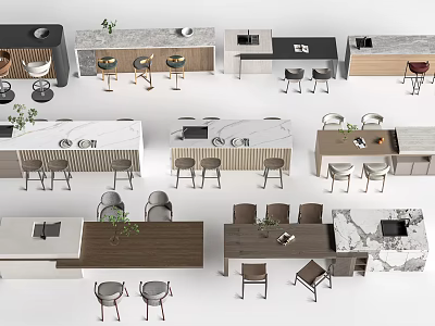 Modern Dining Table Sets With Marble Counter Wooden Tops And Matching Chairs 3d model