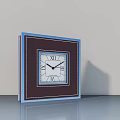 Square Clock With Blue Border Brown Frame White Dial And Roman Numerals 3d model