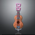 3D Model Stringed Instrument With Orange Body Pink Decorative Top Strings And Stand 3d model