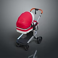 Modern Red And White Baby Stroller With Orange Handle And Wheels