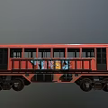 Red Vintage Train Carriage With Graffiti Windows And Black Wheels Design