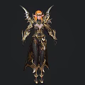 Woman In Golden Armored Outfit With Elven Wings And Fantasy Style Details