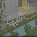 Aerial View Planning of Modern Buildings Water Channel Green Space and Trees