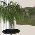 Simple Transparent Glass Vase With Green Hanging Plants On Round Table Indoor