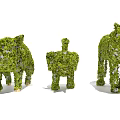 Green Plant Sculptures Shaped As Three Pigs In Large Medium And Small Sizes