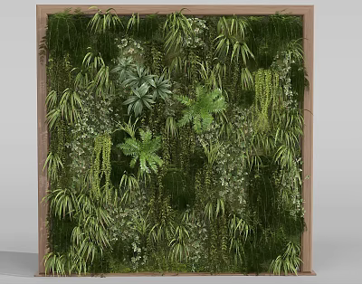 Lush Indoor Living Green Plant Wall With Various Ferns Vines and Wooden Frame Decoration 3d model