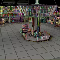 Futuristic Sci-Fi Indoor Facility With Central Tower Industrial Equipment And Tiled Floor