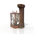 Decorative Metal Cage With Intricate Carvings And Wooden Column For Scene Construction