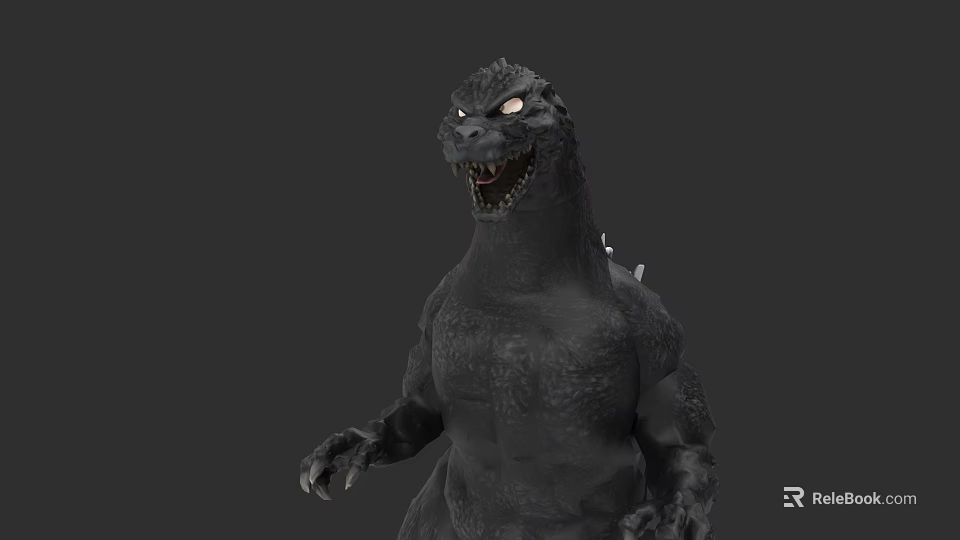Giant Reptile With Black Scaly Skin Open Mouth And Glowing Eyes 3d model 