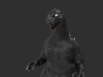 Giant Reptile With Black Scaly Skin Open Mouth And Glowing Eyes 3d model