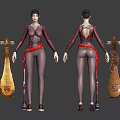 Female Character In Red Ornate Outfit With Mythical Creature Companion In Fantasy World