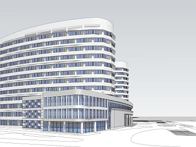 Modern Curved Multi Storey Building Exterior Design With Glass Curtain Wall And Large Windows 3d model