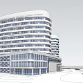 Modern Curved Multi Storey Building Exterior Design With Glass Curtain Wall And Large Windows