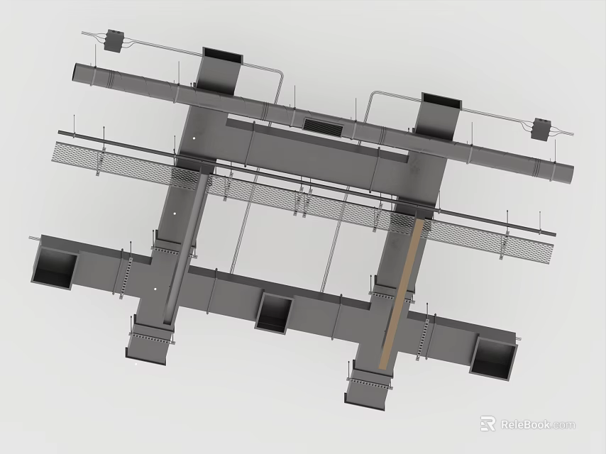 Modern Suspended Ceiling Structure With Metal Framework And Support Beams 3d model 