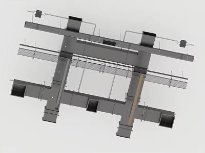 Modern Suspended Ceiling Structure With Metal Framework And Support Beams 3d model