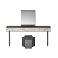 Modern Vanity Table With Black Frame Marble Panels Mirror And Gray Stool 3d model