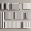 White Radiators With Various Designs And Different Styles Arranged On Grey Background 3d model