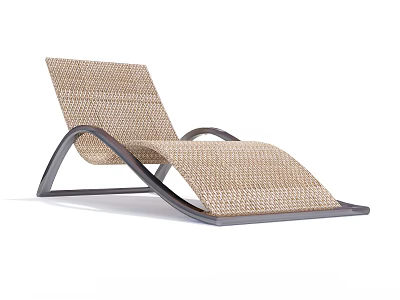 Modern Woven Rattan Lounge Chair with Curved Metal Frame Design 3d model