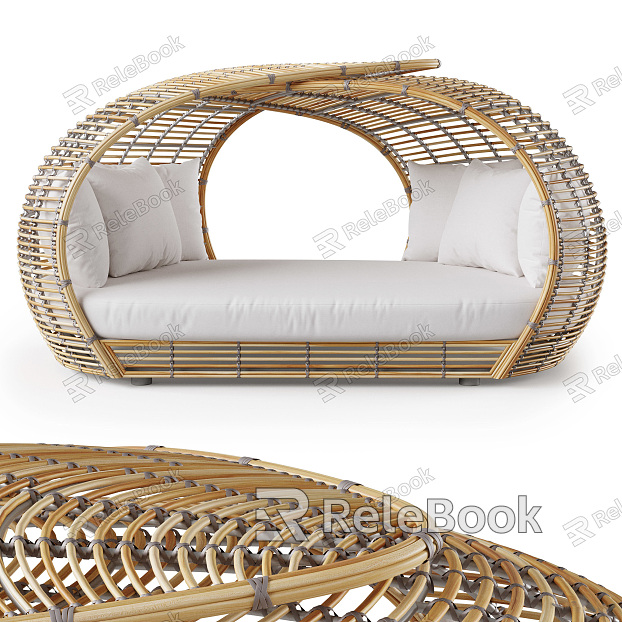 Modern Outdoor Sofa Bamboo Double Bed Sofa Bamboo Single Bed Bamboo Rattan Single Double Sofa model