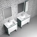 Modern Double Bathroom Vanity With Herringbone Pattern Wall And Mirrors 3d model
