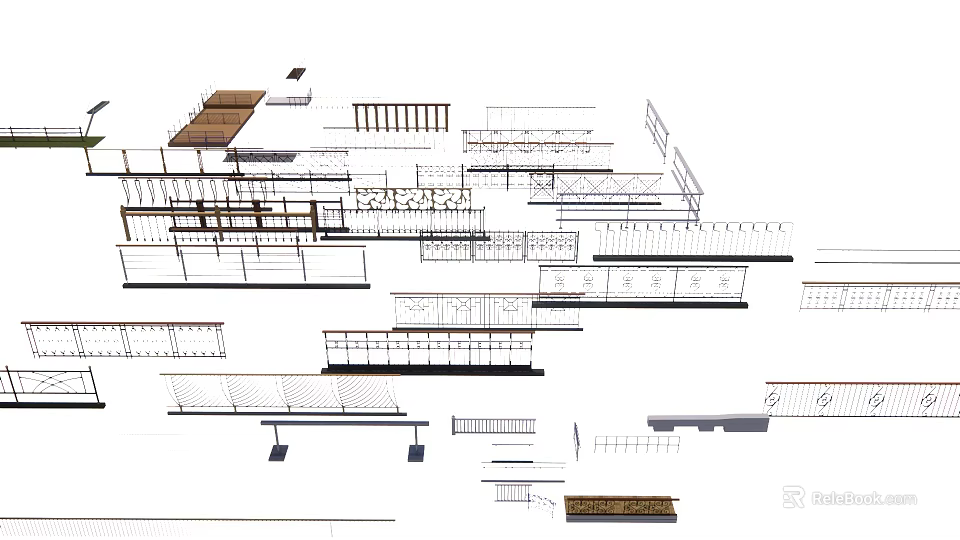 Various Fence Designs With Different Railings Panels And Structural Components 3d model