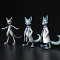 Game and Movie Characters Featuring Purple and Light Blue Bodies with Lab Coats and Tails