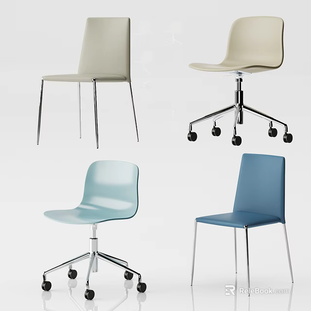 Modern Office Chair In Light Beige Blue Colors With Swivel Wheels And Sleek Design 3d model 