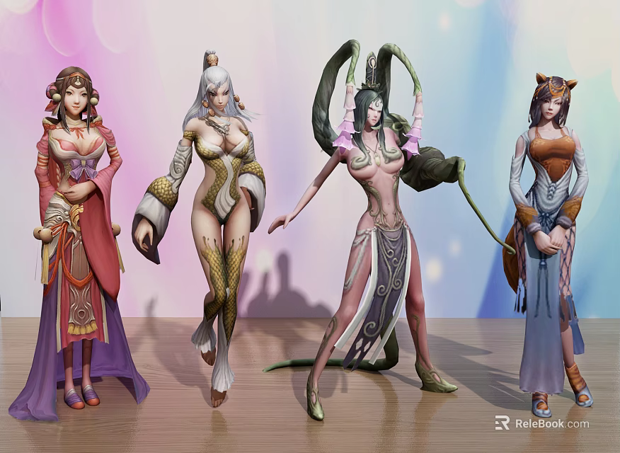 Game And Movie Characters In Elaborate Costumes With Mythical Stylish Poses 3d model 
