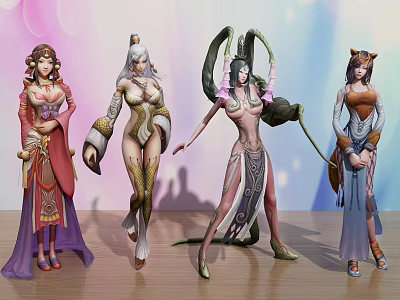 Game And Movie Characters In Elaborate Costumes With Mythical Stylish Poses 3d model