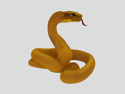 Striking Yellow Coiled Snake With Extended Tongue Showcasing Reptile Features 3d model