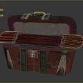 Vintage Red Equipment Storage Case Featuring Mesh Interior Green Straps And Lock