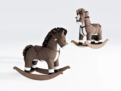 Brown Building Block Rocking Horse Toys with Classic Design for Children Playtime Fun 3d model