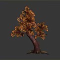 Decorative 3D Model Tree With Dark Red Trunk Yellow Tipped Roots And Orange Leaves