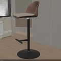 Modern Bar Stool With Brown Backrest White Seat Black Metal Round Base