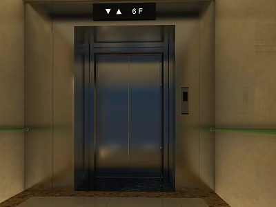 Public Facility Elevator In Building With Metal Door Sixth Floor Indicator And Button Panel 3d model