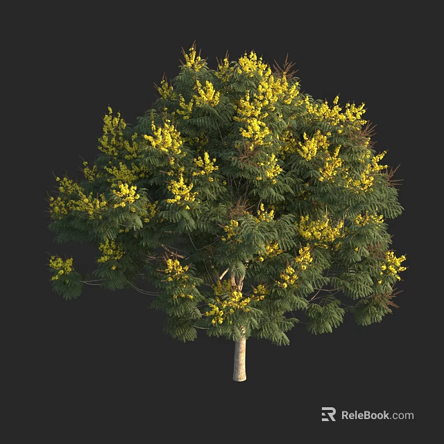 Lush Green Arbor With Yellow Flowers And White Trunk In Natural Scene 3d model 