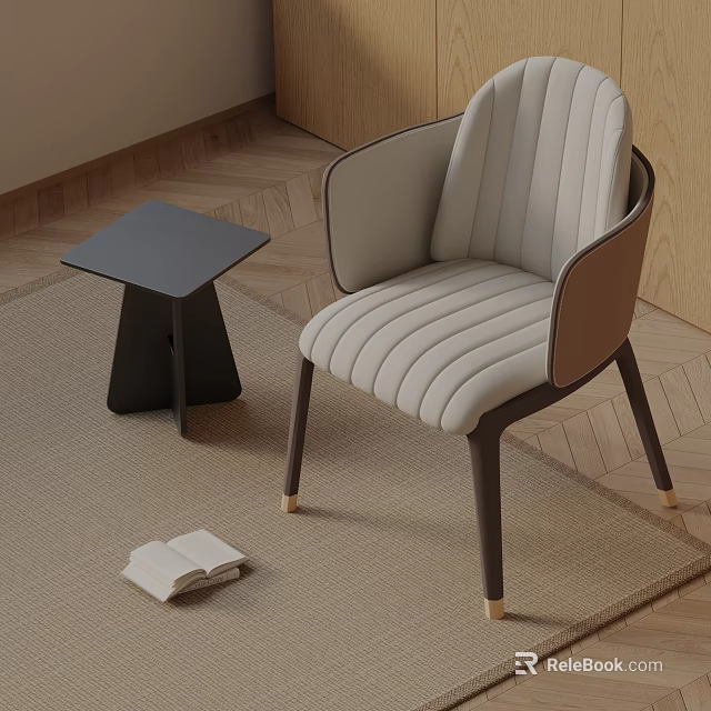 Modern Light Gray Dining Chair With Striped Upholstery And Dark Wooden Legs Design 3d model 